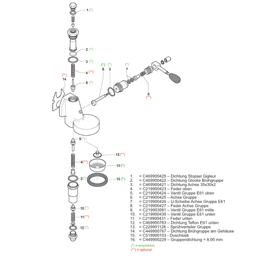 Faema E61 Revisionsset E61 Brüheinheit Haushalt